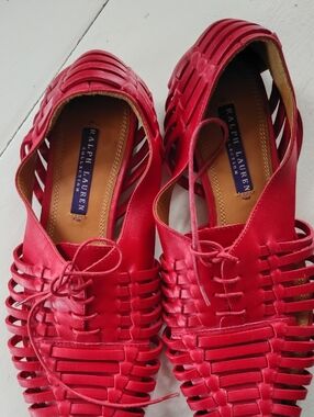 Ralph Lauren Red Woven Leather Lace-Up Flats